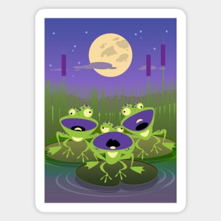 Funny Night Frogs Trio In The Pond Sticker